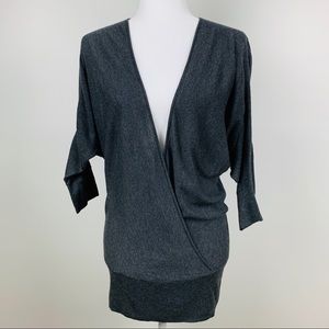 LOFT Wrap-Front Pullover w Ruched Sleeves, Size M